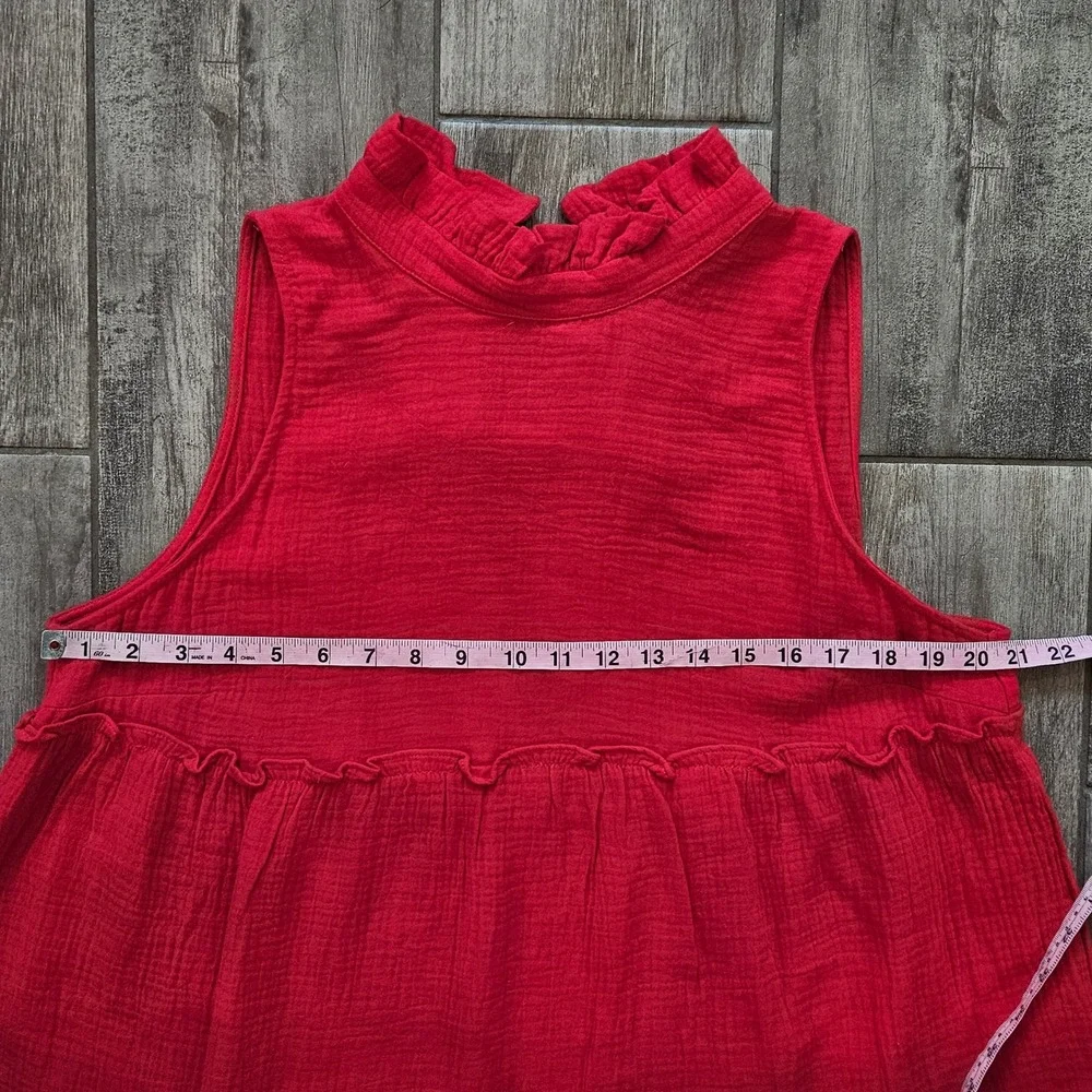 Pomander Place Morgan Gauze Tiered Mini Dress Size XL Red Sleeveless Tie‎ Back